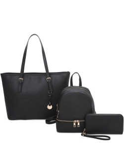 Saffiano Shopper Backpack Wallet 3-in-1 Set LF21041T3 BLACK